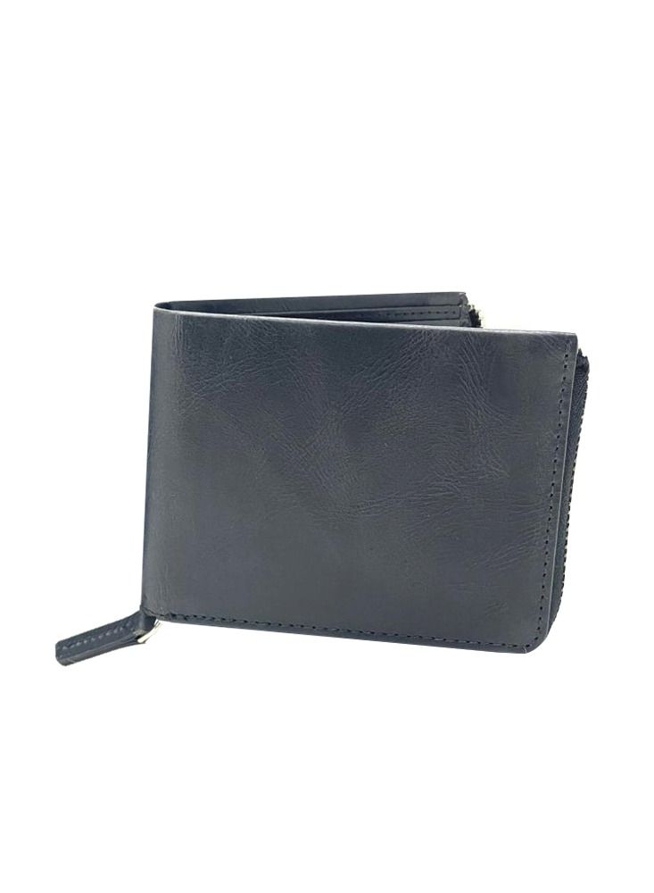 Men's Casual Leather Wallet with Two Side Zip and 12 Pockets with RFID Protection