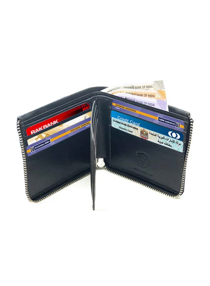 Men's Casual Leather Wallet with Two Side Zip and 12 Pockets with RFID Protection