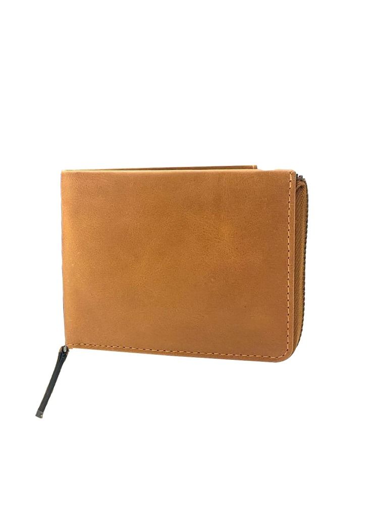 Casual Mens Leather wallet Zip Original Tan Color with RFID Protection