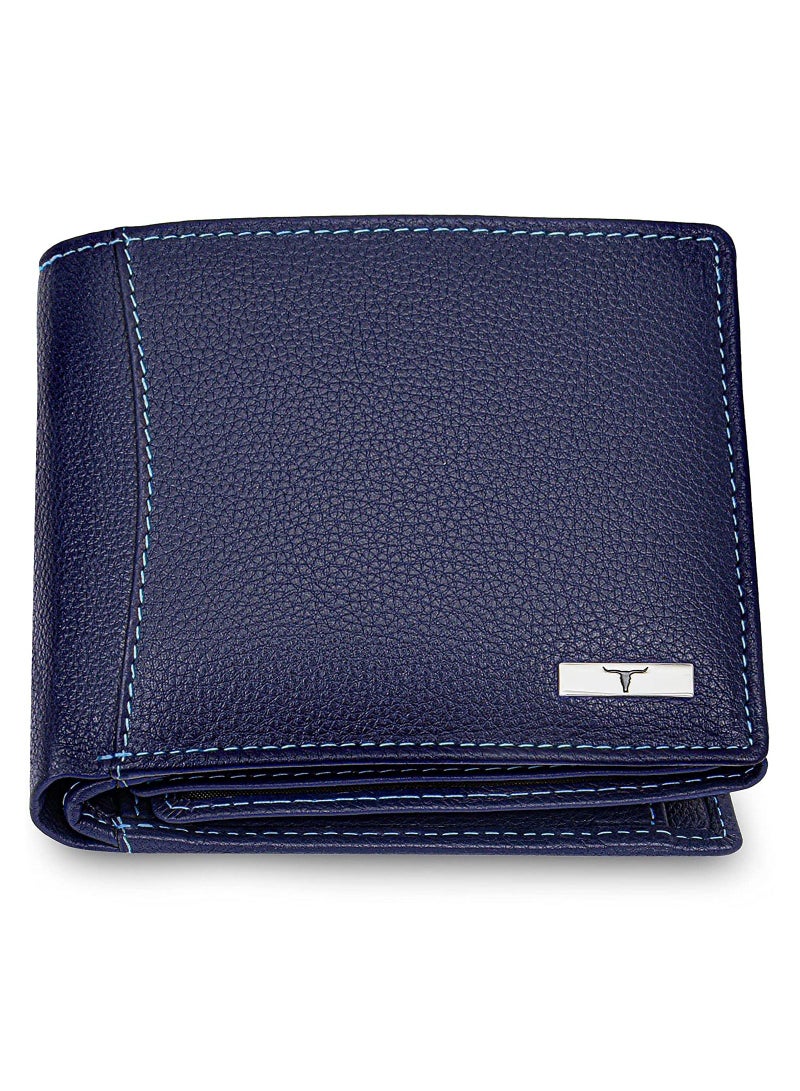 Blue RFID Blocking Leather Wallet For Men