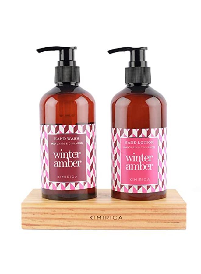 Winter Amber Hand Wash And Hand Lotion Duo Gift Box With Goodness Of Mandarin And Cinnamon, 100% Vegan & Paraben Free With Wooden Caddy (300Ml | 300Ml)