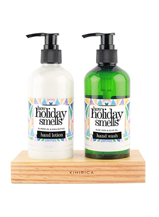 How Holiday Smells Hand Wash And Hand Lotion Duo Gift Box With Goodness Of Almond Oil & Shea Butter, 100% Vegan & Paraben Free With Wooden Caddy (300Ml | 300Ml)