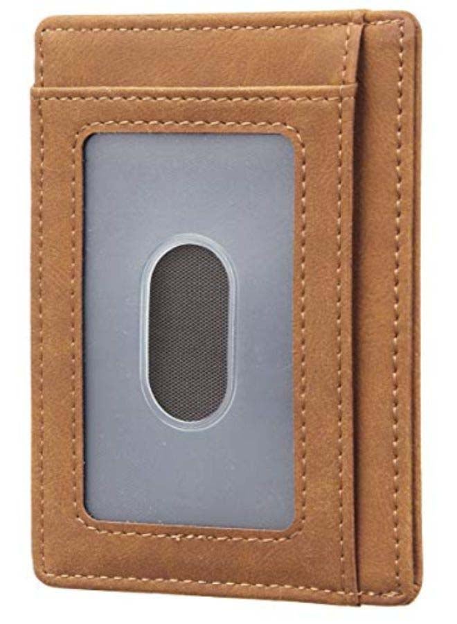 Front Pocket Minimalist Leather Slim Wallet Brown
