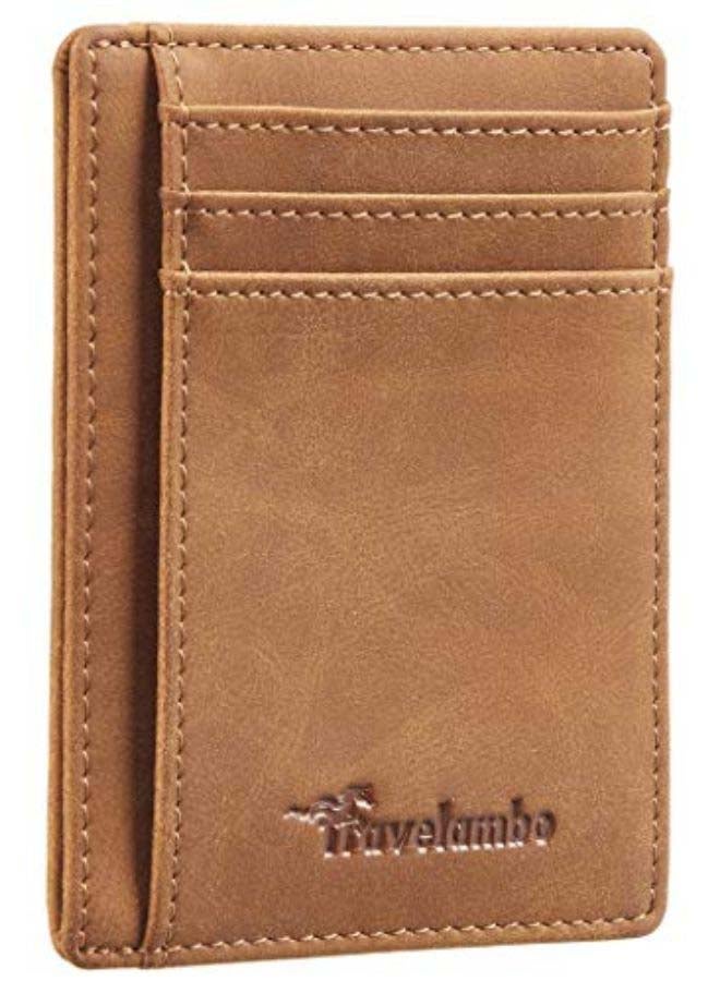Front Pocket Minimalist Leather Slim Wallet Brown