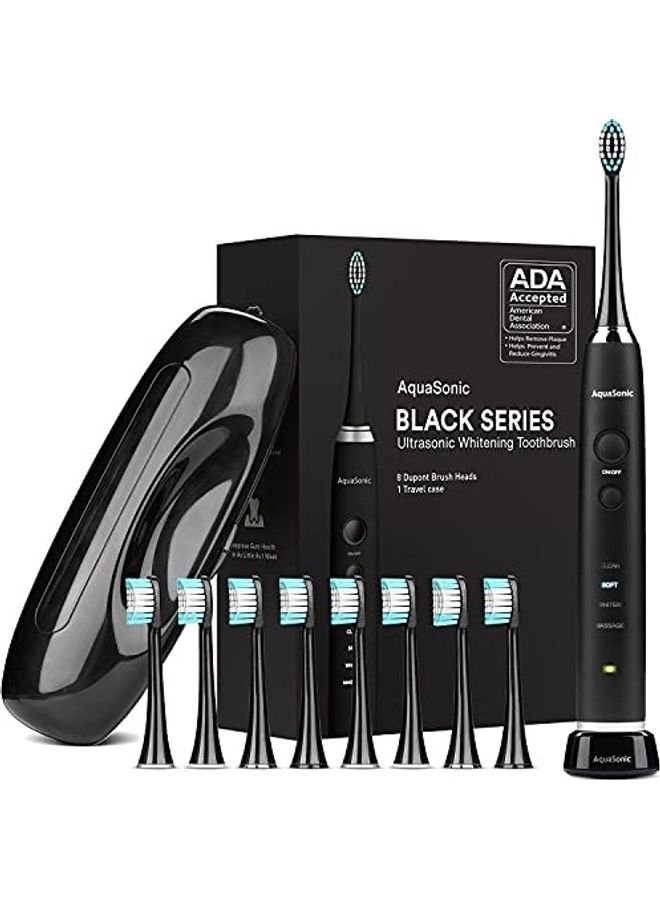 Rechargeable Ultra Whitening Toothbrush with Eight Heads and Case Black/Blue/White