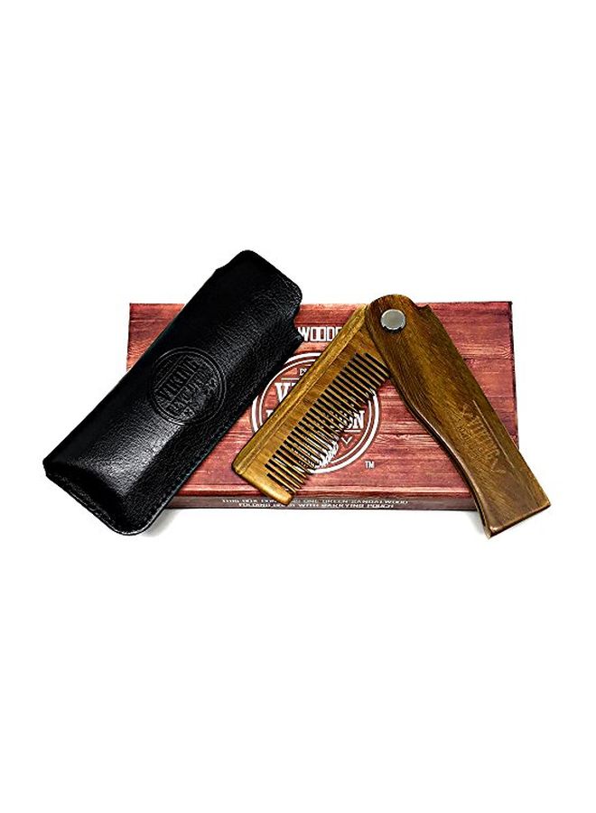 Folding Beard Comb With Carrying Pouch Brown