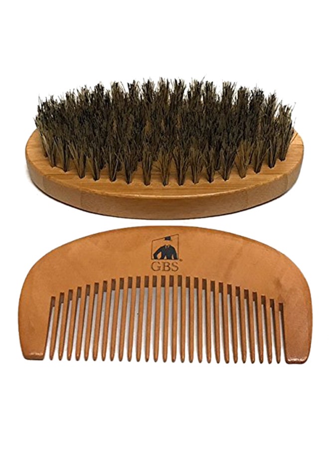 Deluxe Wooden Beard Comb And Brush Set Brown