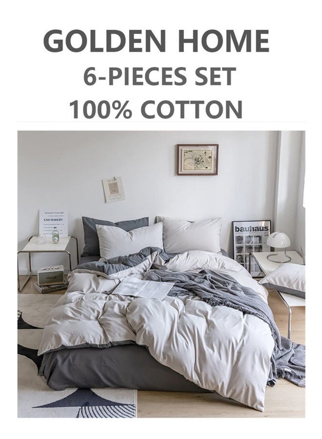 6-Piece King Size Printed Cotton Duvet Cover Set Includes 1xFitted Bedsheet 200x200+30cm, 1xDuvet/Bed Cover 220x240 cm, 4xPillow cover 50x75cm Multicolour