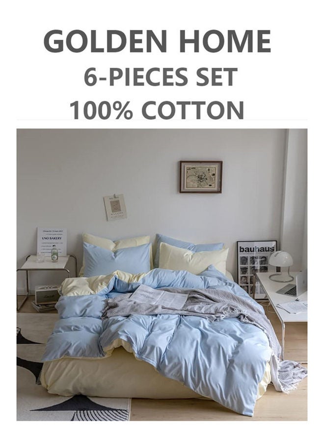 6-Piece King Size Printed Cotton Duvet Cover Set Includes 1xFitted Bedsheet 200x200+30cm, 1xDuvet/Bed Cover 220x240 cm, 4xPillow cover 50x75cm Multicolour