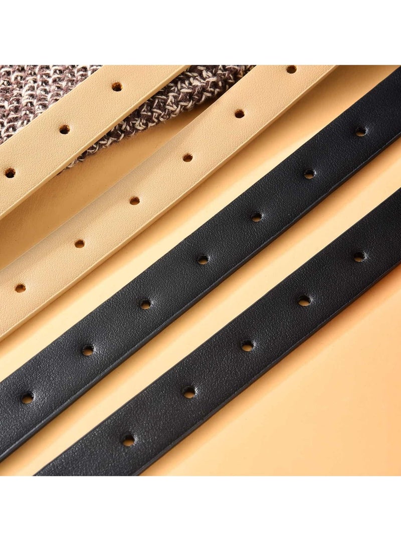 Skinny Leather Belts, Womens Belts with Double-layer Faux Leather, Large Gold U-Shape Metal Buckle, U-Shaped Thin Waist Belt for Women