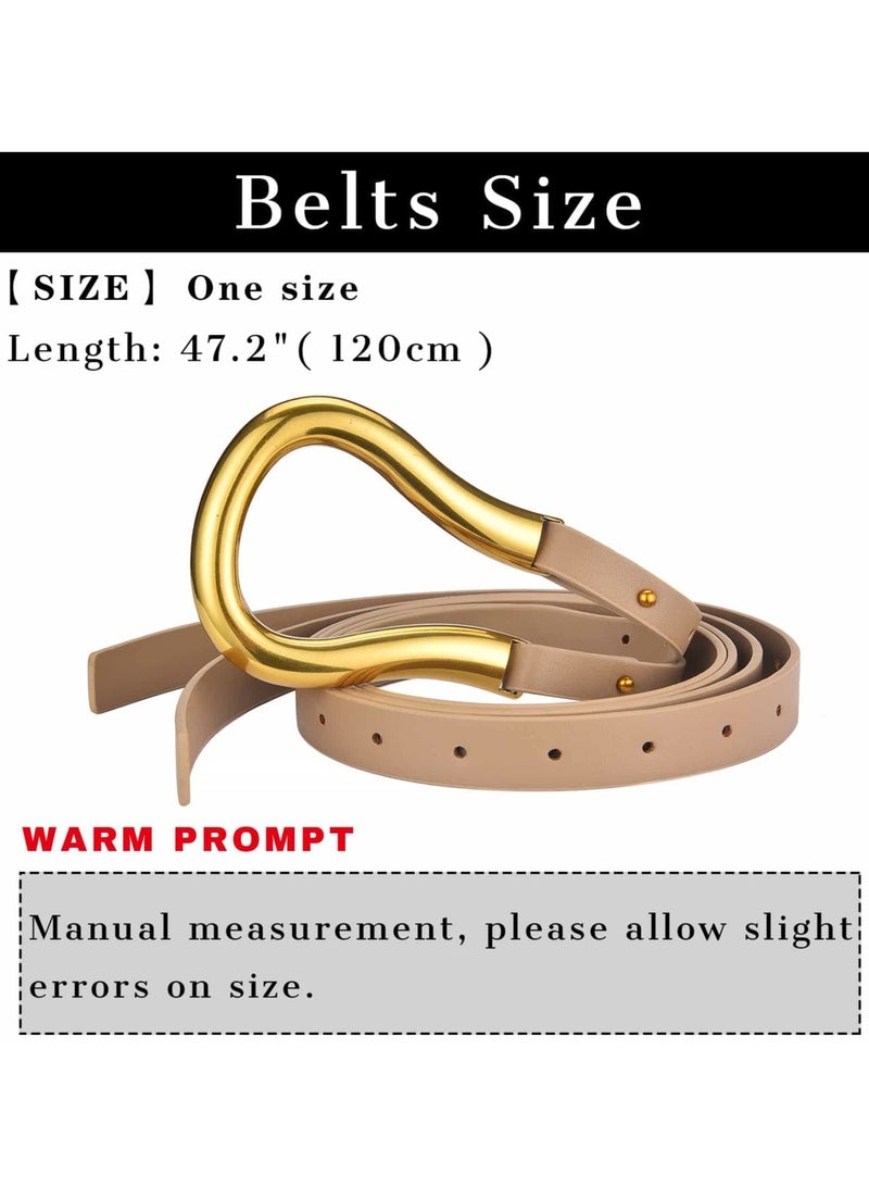 Skinny Leather Belts, Womens Belts with Double-layer Faux Leather, Large Gold U-Shape Metal Buckle, U-Shaped Thin Waist Belt for Women