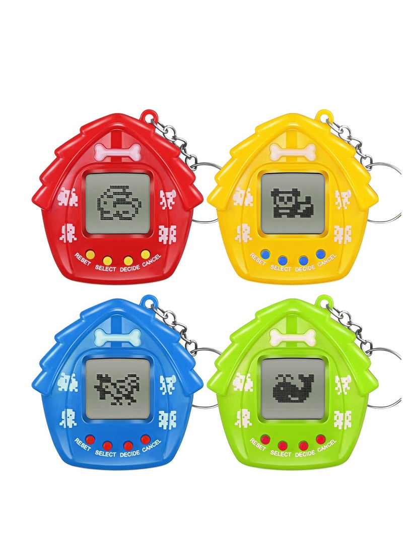 4 Pieces Pet Keychain Electronic Pets Nostalgic Virtual Pet Nano Digital Pet Keyring Retro Handheld Game Machine for Boys Girls Adults, 2.2 x 2.2 Inch 168 Pets, Red Blue Yellow Green