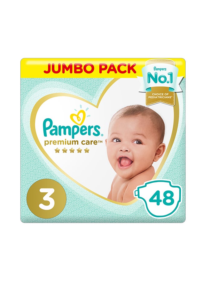 Premium Care Diapers, Size 3, Midi, 6-10 Kg, Jumbo Pack,48 Diapers