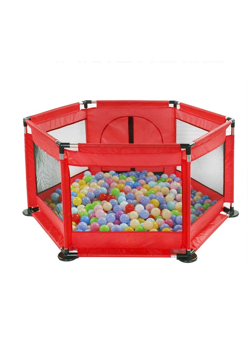 Baby Playpen Children Safety Barrier Pool Balls Foldable Kids Basketball Football Field For 0-6 Years Old Game Tent Railing Red With 50 Balls