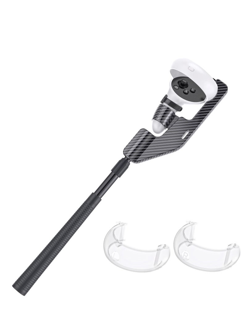 VR Golf Club Extension for Oculus Quest 2 VR Golf Club Adapter Grip Accessory with 2 Controller Caps Bonus Carbon Fiber Golf Club Attached to Enhance Immersive VR Gaming Experience