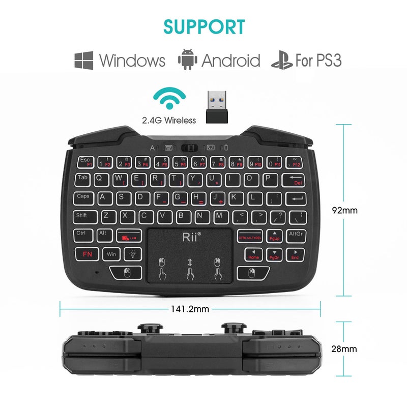 RK707 2.4GHz Wireless Game Controller Keyboard Mouse Combo with Touchpad - English