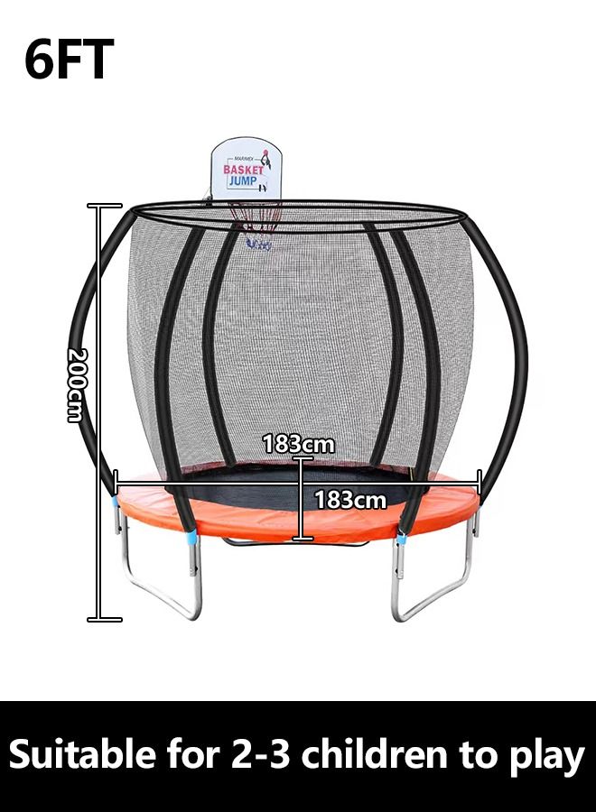 6ft Outdoor Round Trampoline With Safe Net And Basketball Hoop