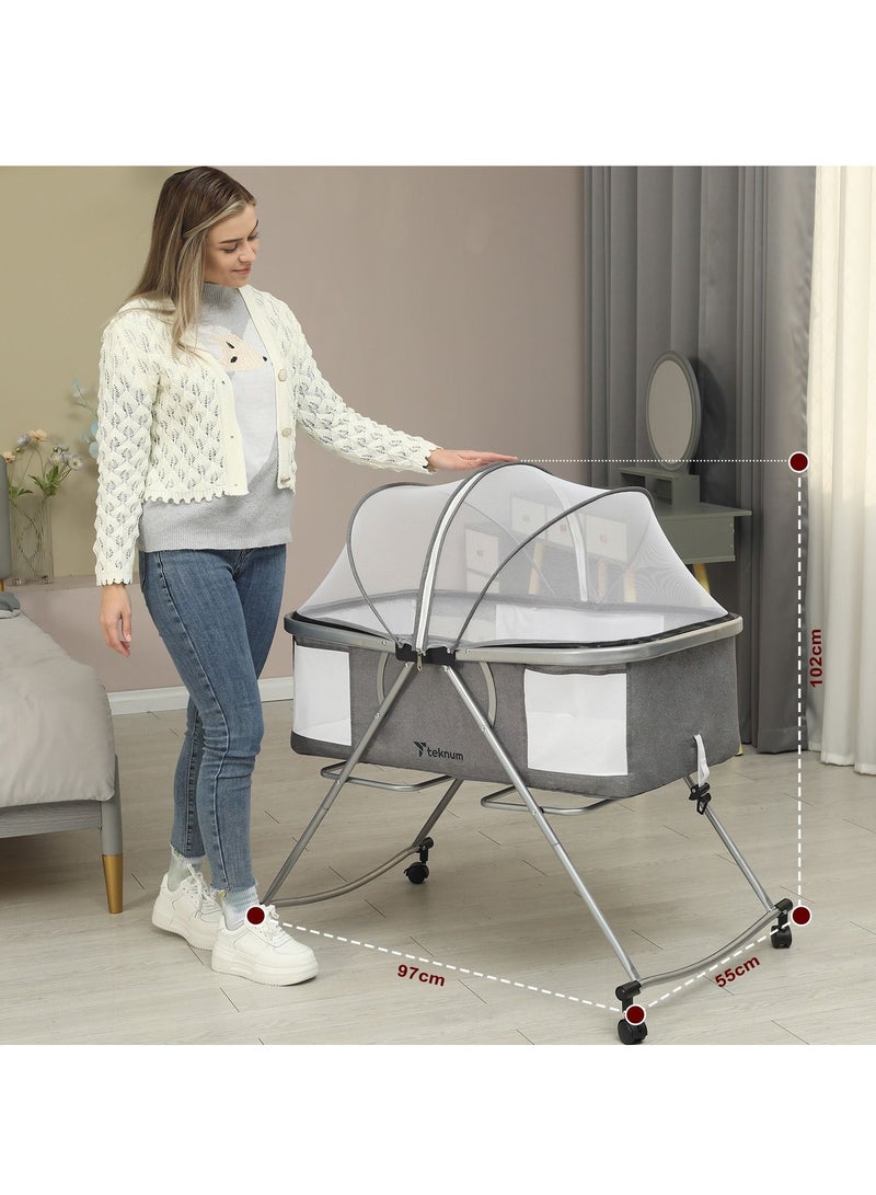 3 - In - 1 Baby Cot , Cradle With Mosquito Net And Wheels - Dark Grey