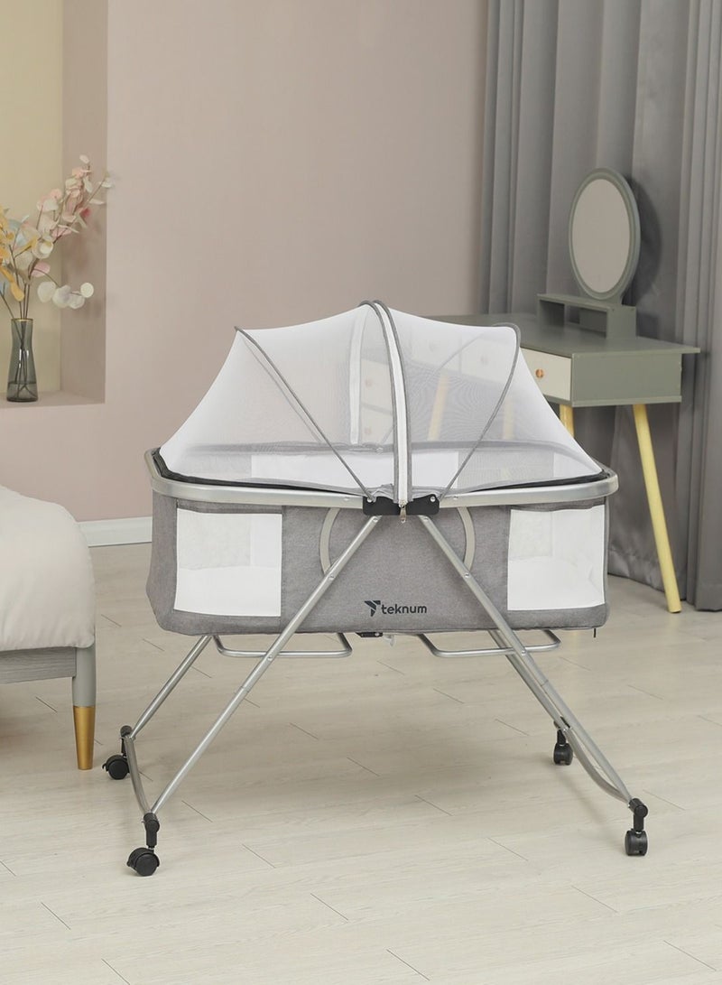 3 - In - 1 Baby Cot , Cradle With Mosquito Net And Wheels - Dark Grey