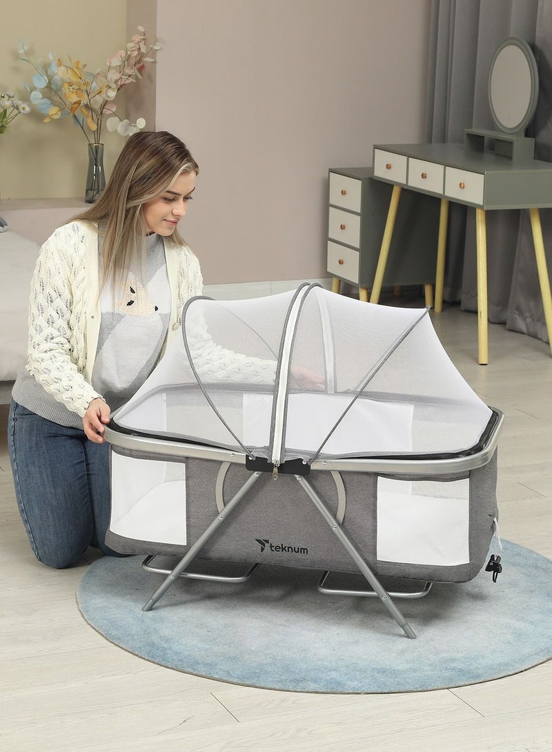 3 - In - 1 Baby Cot , Cradle With Mosquito Net And Wheels - Dark Grey