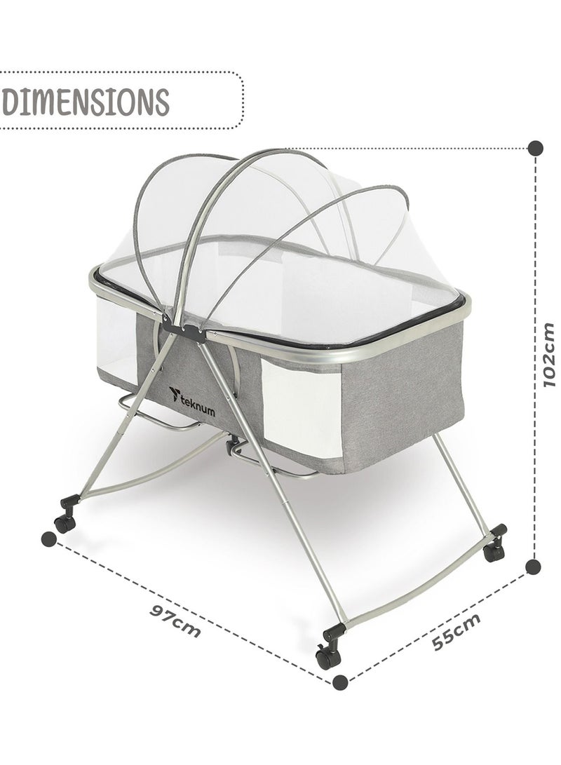 3 - In - 1 Baby Cot , Cradle With Mosquito Net And Wheels - Dark Grey