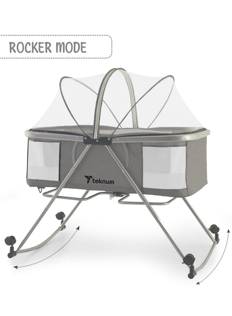 3 - In - 1 Baby Cot , Cradle With Mosquito Net And Wheels - Dark Grey