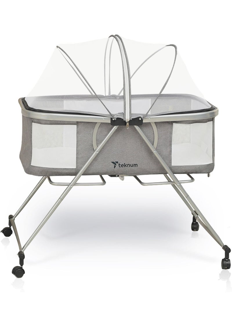 3 - In - 1 Baby Cot , Cradle With Mosquito Net And Wheels - Dark Grey