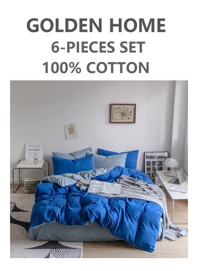 6-Piece King Size Printed Cotton Duvet Cover Set Includes 1xFitted Bedsheet 200x200+30cm, 1xDuvet/Bed Cover 220x240 cm, 4xPillow cover 50x75cm Multicolour