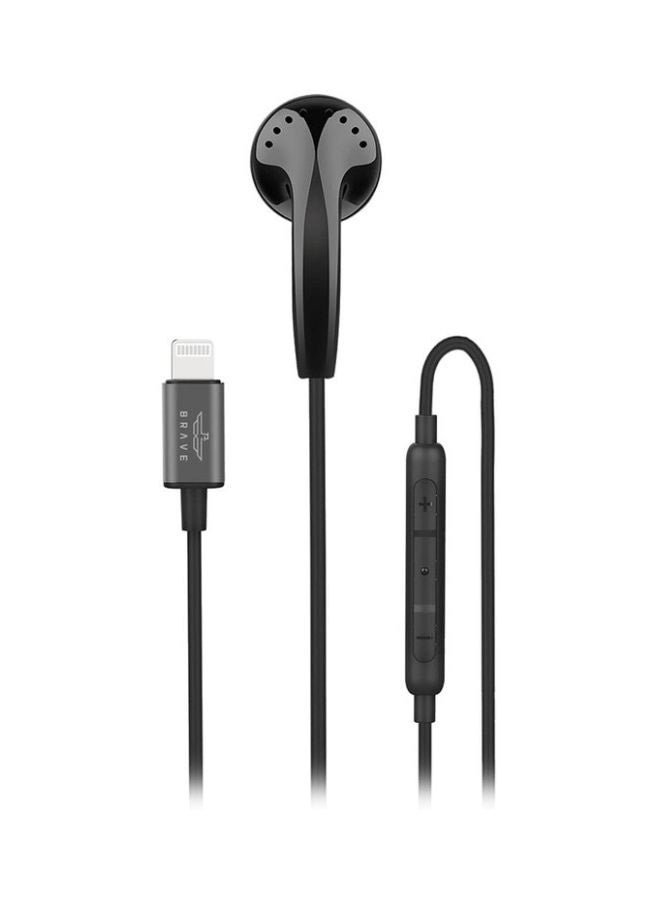 BRAVE Earphone with Lightning Connector, In-Ear Apple MFi Certified Mono Earphone with Mic and In-Line Volume Control for iPhone 13/12/12 Mini/12 Pro Max/12 Pro and Lightning Connector Devices, Black