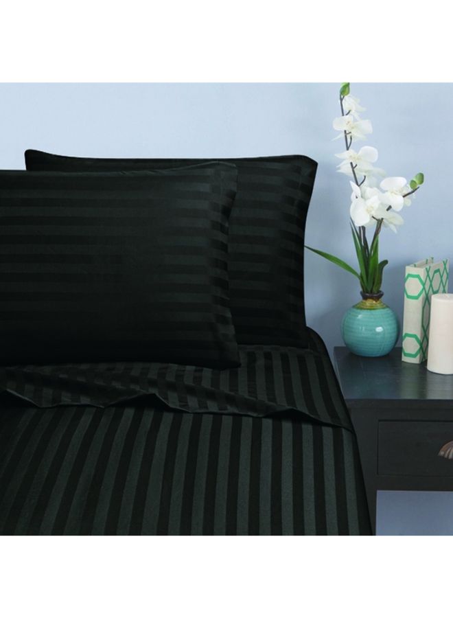 4-Piece Striped Pattern King Sheet Set Black