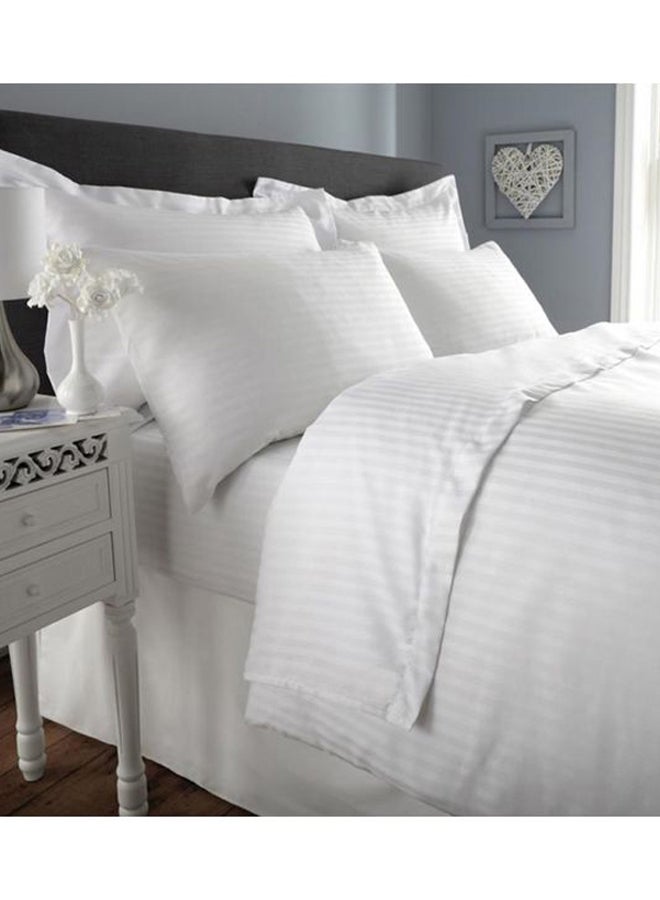 3-Piece 210 Thread Count Long-lasting and Luxuriously Soft  Sateen Wrinkles Free Striped Bedsheet With Pillow Cover Set Includes 2xPillow Cover 50x80 cm, 1xBed Sheet Cotton White 260x270cm