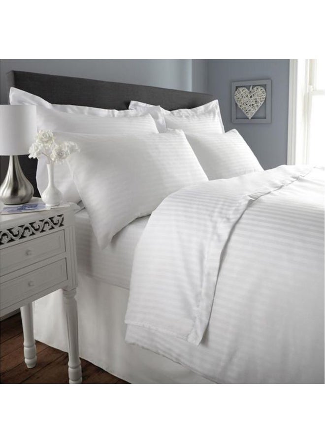 3-Piece 210 Thread Count Long-lasting and Luxuriously Soft  Sateen Wrinkles Free Double Size Striped Bedsheet With Pillow Cover Set Includes 2xPillow Cases 50x80 cm, 1xBed Sheet Cotton White