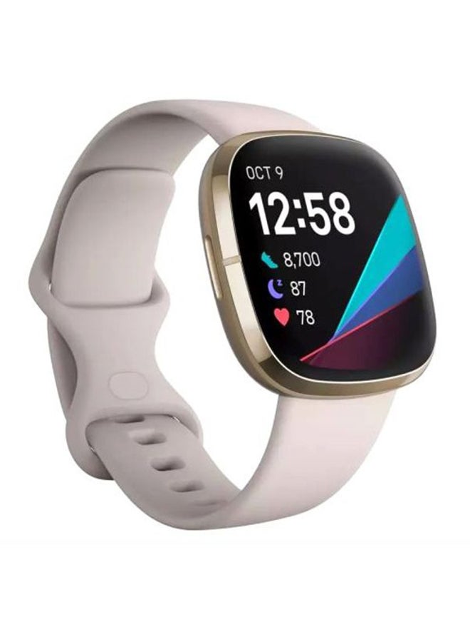 Sense, Advanced Smartwatch With Tools For Heart Health, Stress Management And Skin Temperature Trends Lunar White/Soft Gold Stainless Steel