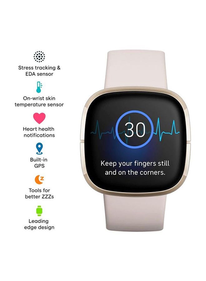 Sense, Advanced Smartwatch With Tools For Heart Health, Stress Management And Skin Temperature Trends Lunar White/Soft Gold Stainless Steel