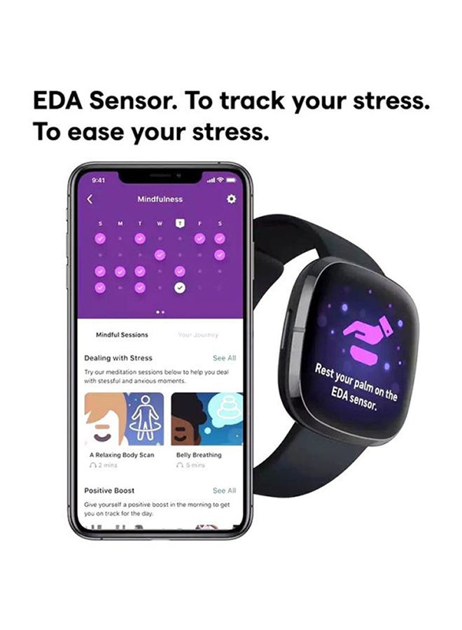 Sense, Advanced Smartwatch With Tools For Heart Health, Stress Management And Skin Temperature Trends Carbon/Graphite Stainless Steel