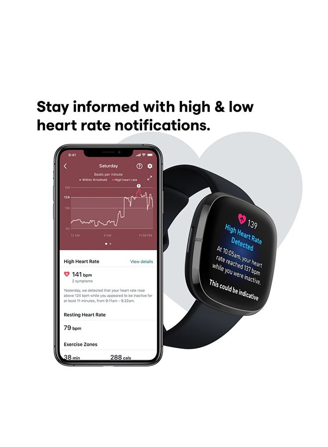 Sense, Advanced Smartwatch With Tools For Heart Health, Stress Management And Skin Temperature Trends Carbon/Graphite Stainless Steel