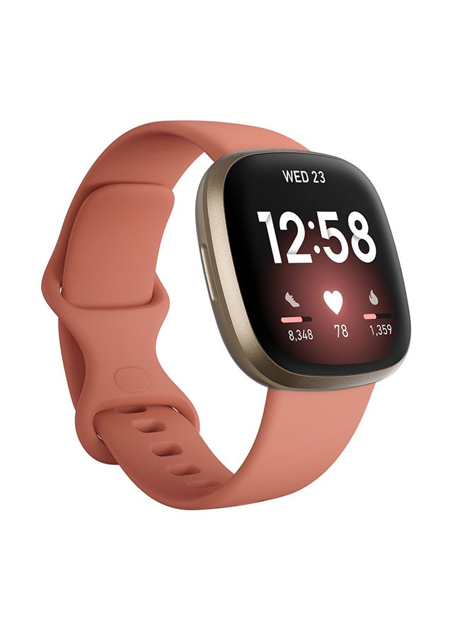 Versa 3 Health & Fitness Smartwatch with 6-months Premium Membership Included Built-in GPS Daily Readiness Score and Up To 6+ Days Battery Pink Clay/Soft Gold Aluminium
