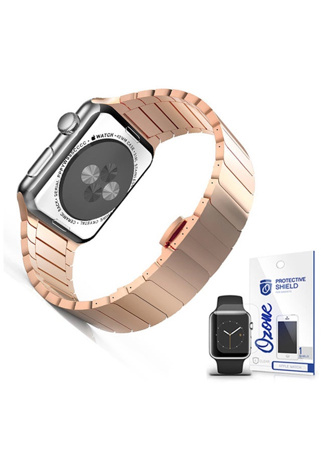 Stainless Steel Band Strap With Screen Protector For 42mm Apple Watch Gold