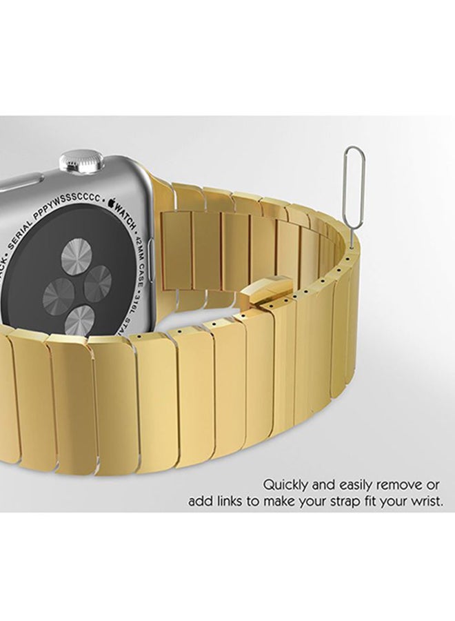 Stainless Steel Band Strap With Screen Protector For 42mm Apple Watch Gold/Clear