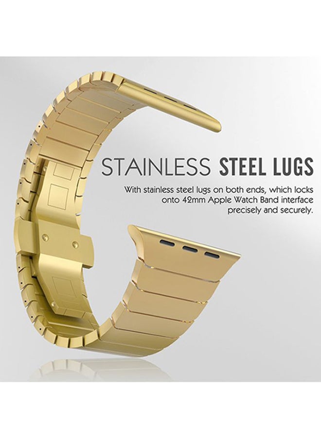 Stainless Steel Band Strap With Screen Protector For 42mm Apple Watch Gold/Clear