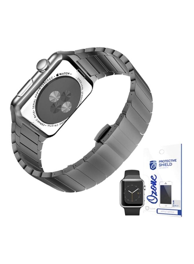 Stainless Steel Band Strap With Screen Protector For 42mm Apple Watch Grey