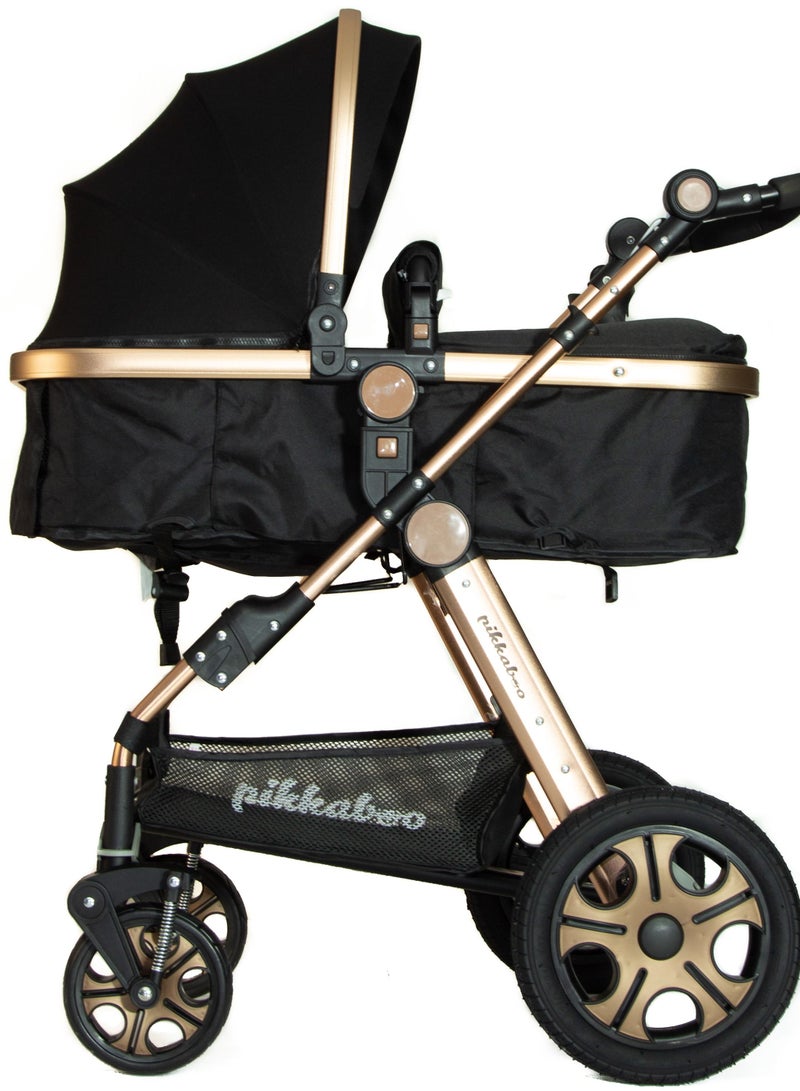 Pikkabo-3in1 Luxury Pram Stroller-Black