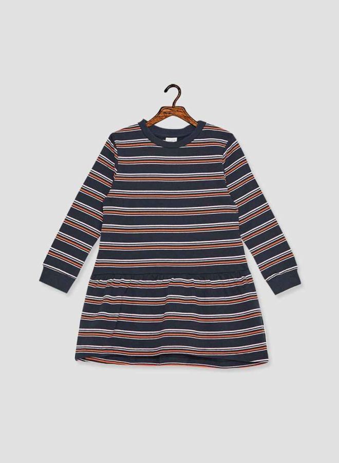 Striped Drop Waist Dress Dark Sapphire