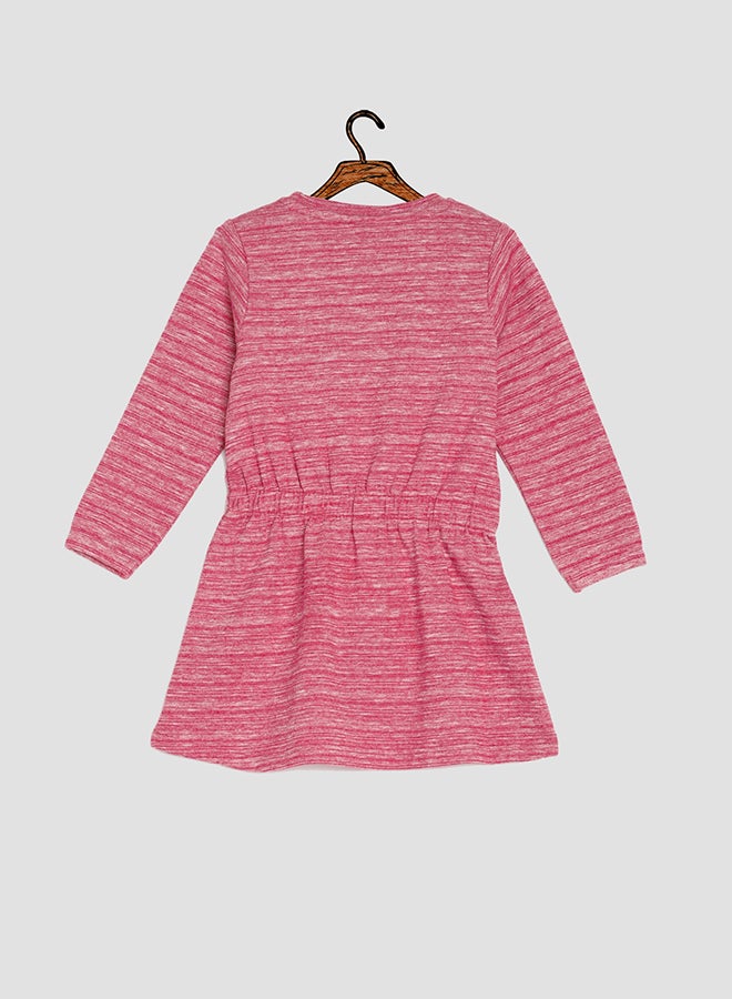 Long Sleeve Crew Neck Melange Embroide Dress Jester Red