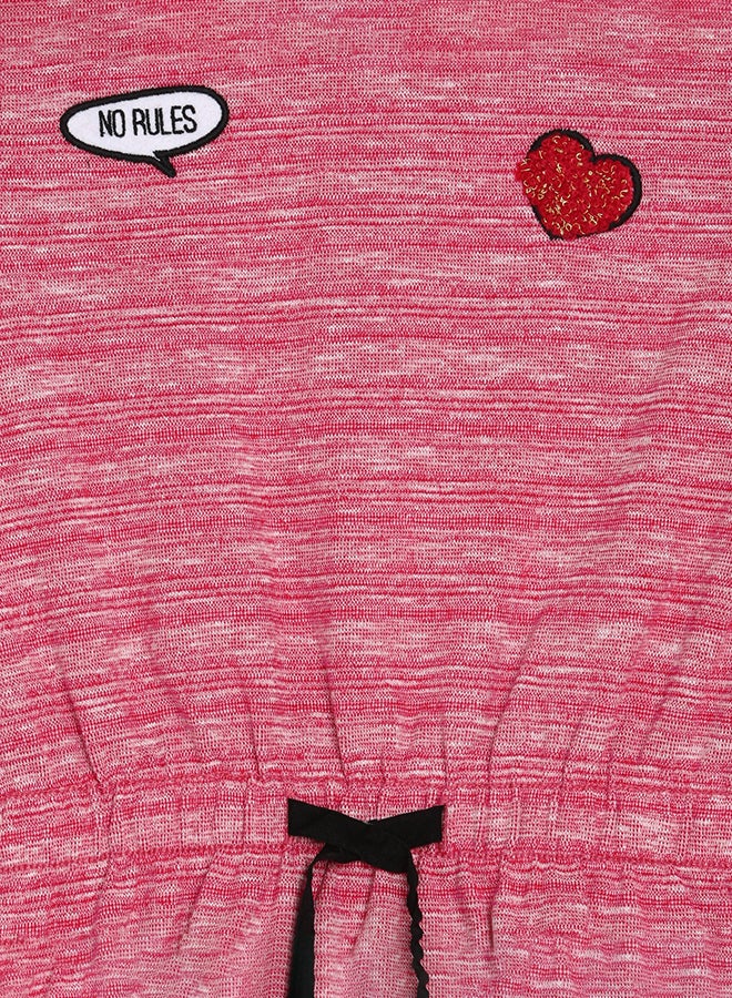Long Sleeve Crew Neck Melange Embroide Dress Jester Red