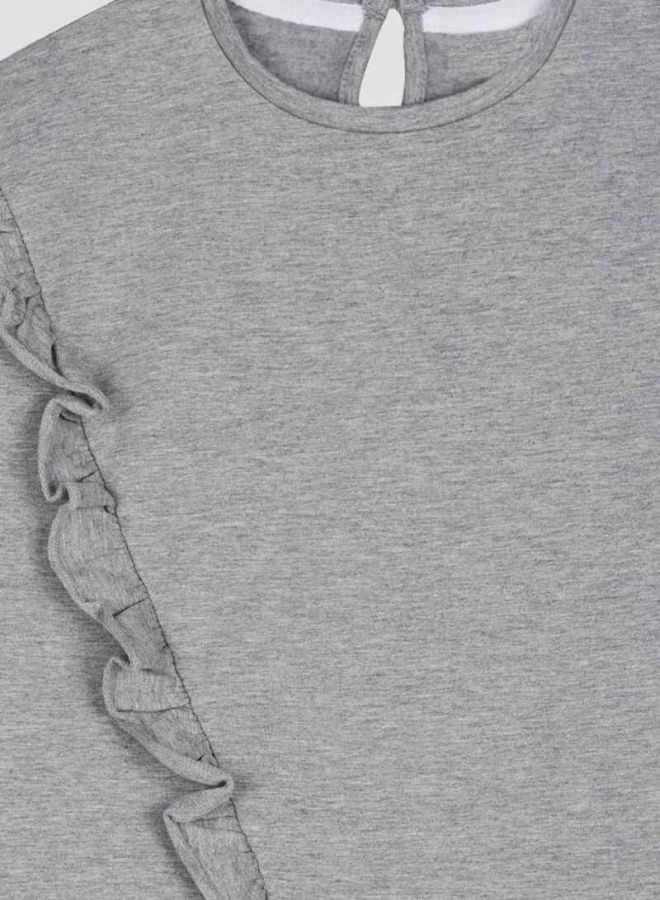 Ruffle Detailed Tunic Grey Melange