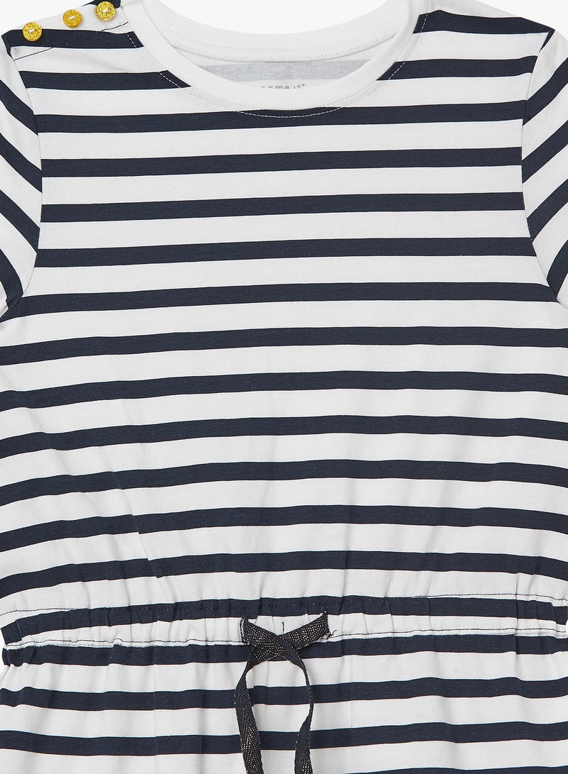 Drawstring Waist Striped Dress Navy/White