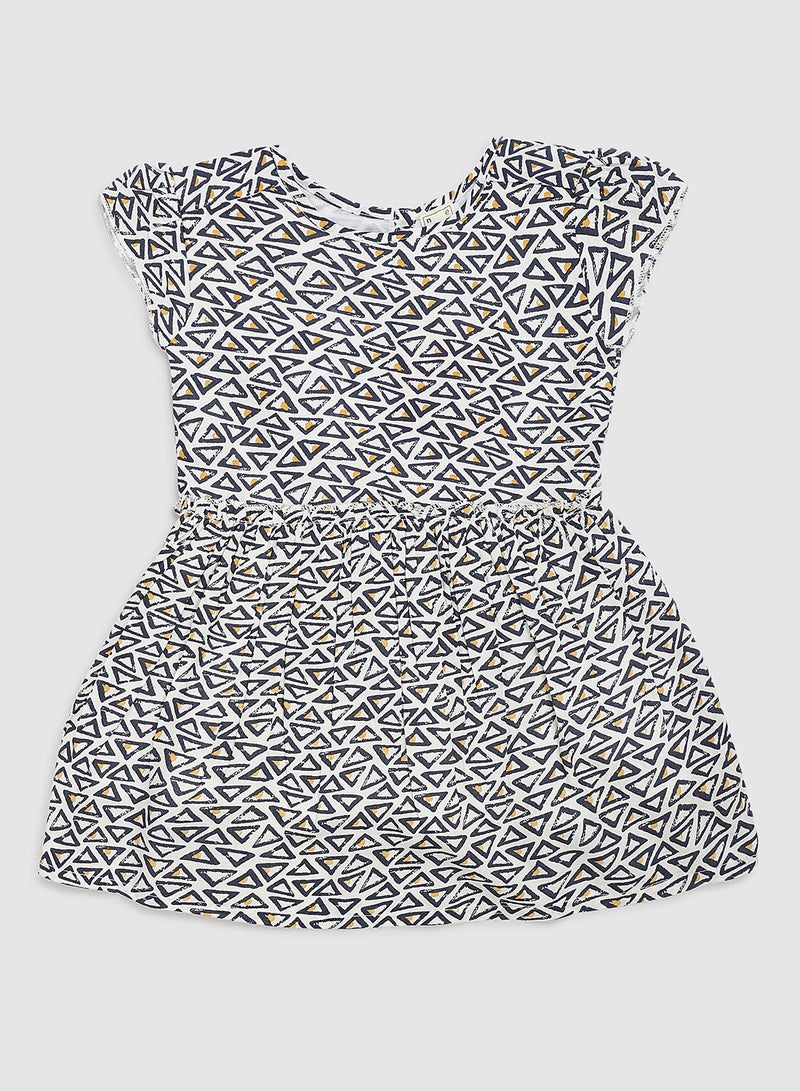 Girls Round Neck Short Sleeve Dresses Black/White