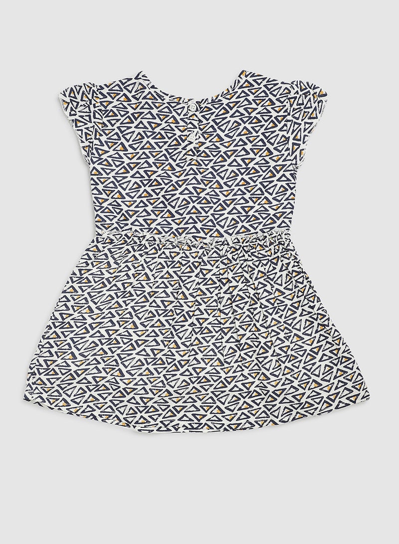 Girls Round Neck Short Sleeve Dresses Black/White