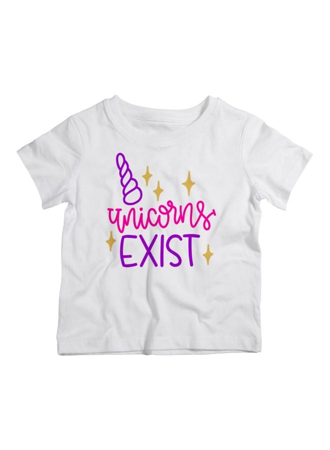 Unicorns Exist Printed T-Shirt White/Pink/Purple